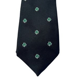 C/O HEATHER vintage navy blue and green silk twill shamrock tie St Patrick Irish